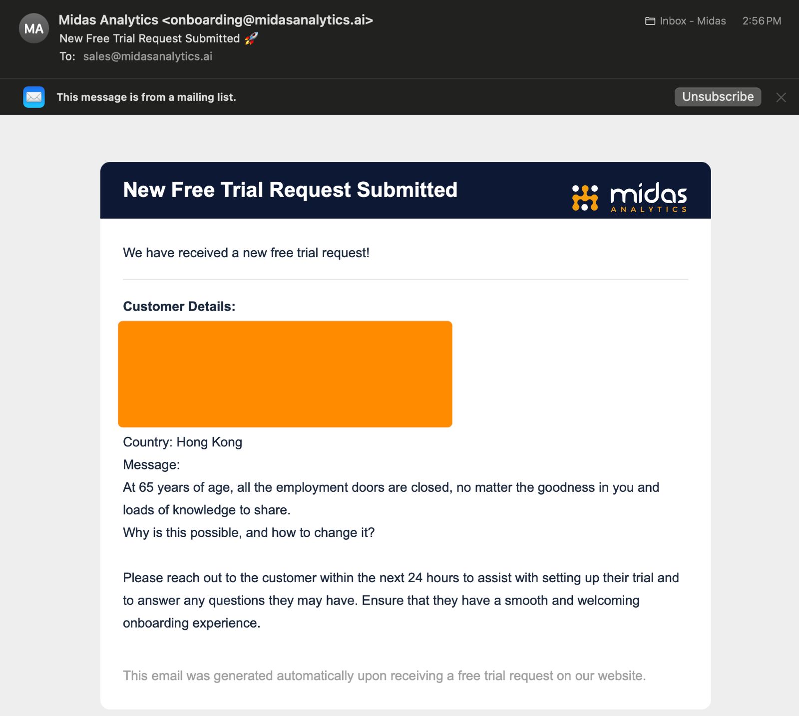 A real inbound to Midas Analytics from a HK professional